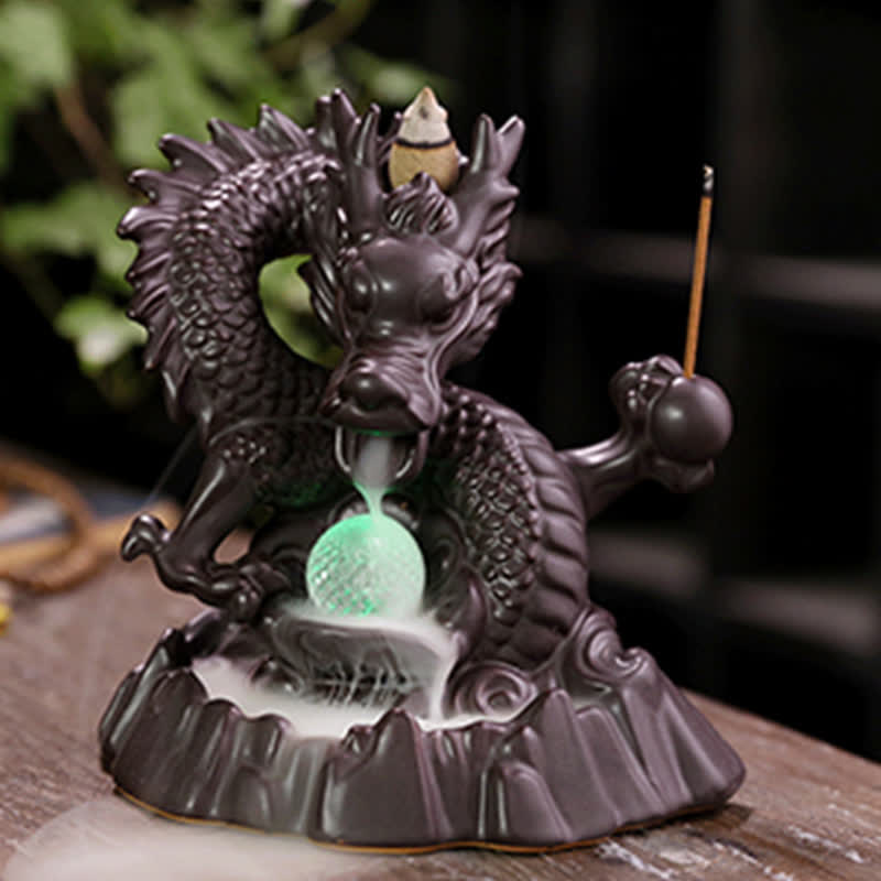 Auspicious Dragon Ceramic Backflow Smoke Fountain Meditation Healing Incense Burner Led Ball Decoration - image 3