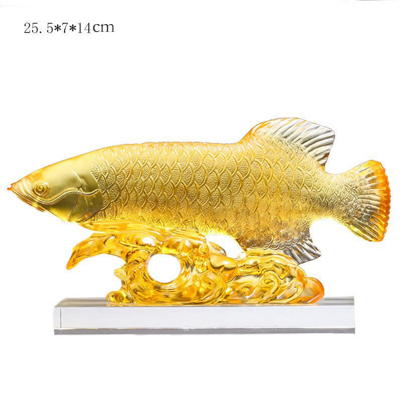 Handmade Liuli Crystal Koi Fish Art Piece Luck Home Office Decoration - Medium Gold&Base - image 11