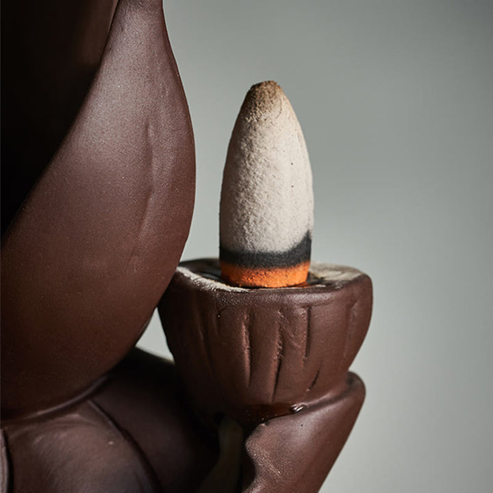 Buddha Stones Lotus Buddha Avalokitesvara Enlightenment Purple Clay Incense Burner Decoration - image 9