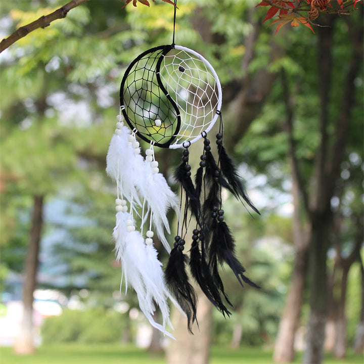 Yin Yang  Dream Catcher Circular Net with Feathers Balance Decoration - image 1