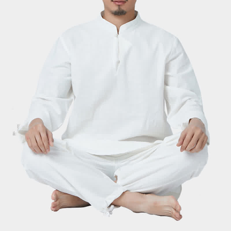 Spiritual Zen Meditation Yoga Prayer Practice Cotton Linen Clothing Men's Set - White - US/UK/AU44，EU54 (3XL) - image 12