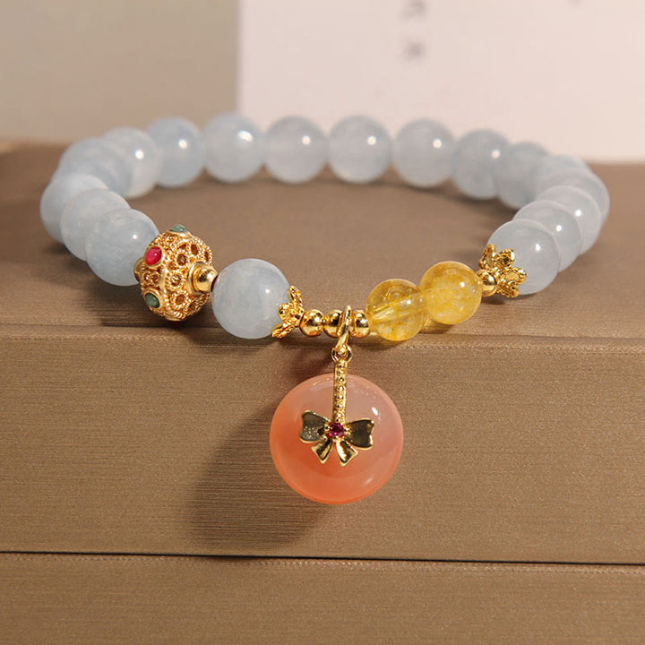 Buddha Stones Natural Aquamarine Yanyuan Agate Peace Buckle Citrine Healing Bracelet