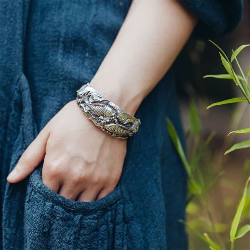 Buddha Stones Koi Fish Lotus Luck Wealth Bracelet Bangle - image 6