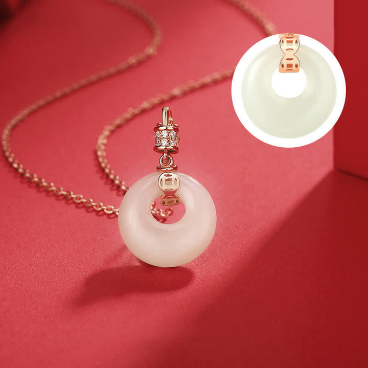 925 Sterling Silver Hetian White Jade Coin Flower Peace Buckle Luck Necklace Pendant - image 3
