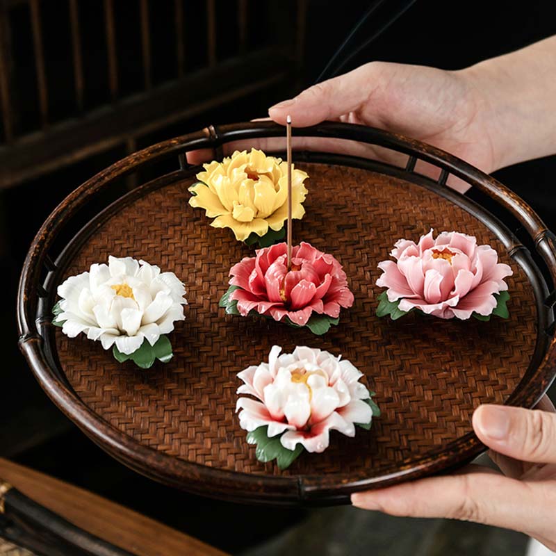 Tibetan Lotus Blessing Ceramic Stick Incense Burner Decoration - image 1