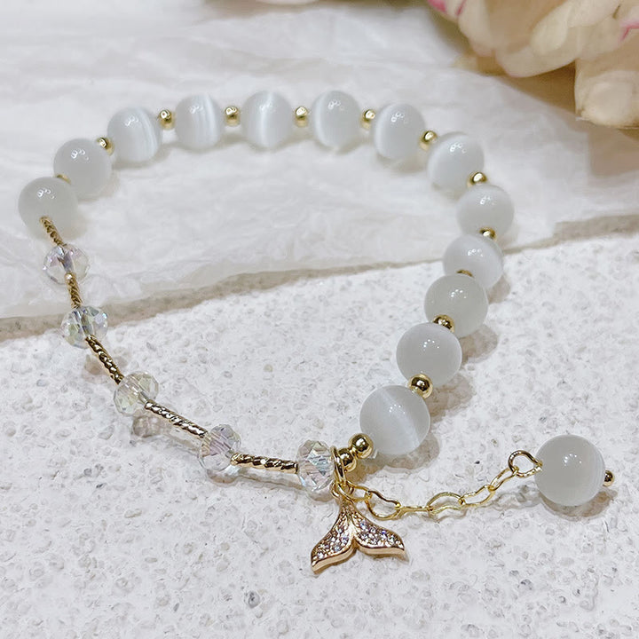 Buddha Stones Cat's Eye Crystal Lucky Clover Star Moon Fish Tail Fox Cat Charm Love Bracelet