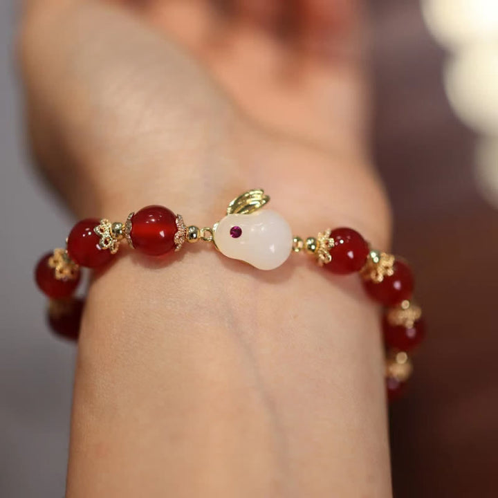 Year of the Rabbit Natural Red Agate White Jade Confidence Bracelet