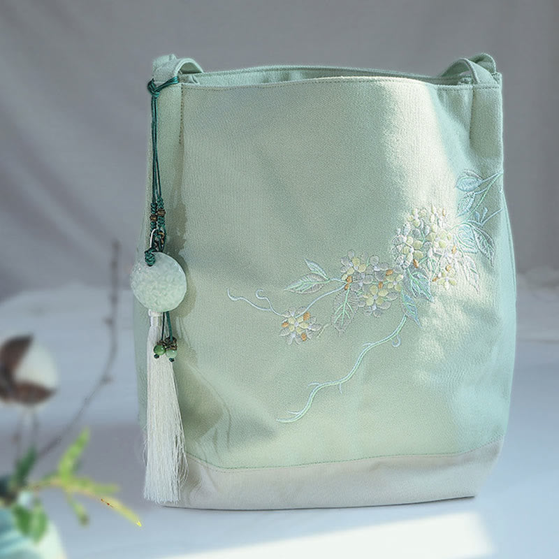 Flower Crane Plum Blossom Embroidery Canvas Large Capacity Shoulder Bag Tote Bag