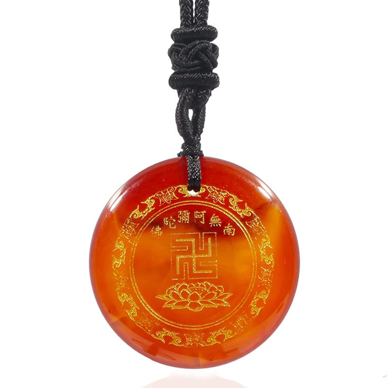 Buddha Stones Swastika Lotus Pattern Natural Various Crystal Black Obsidian Purification Necklace Pendant