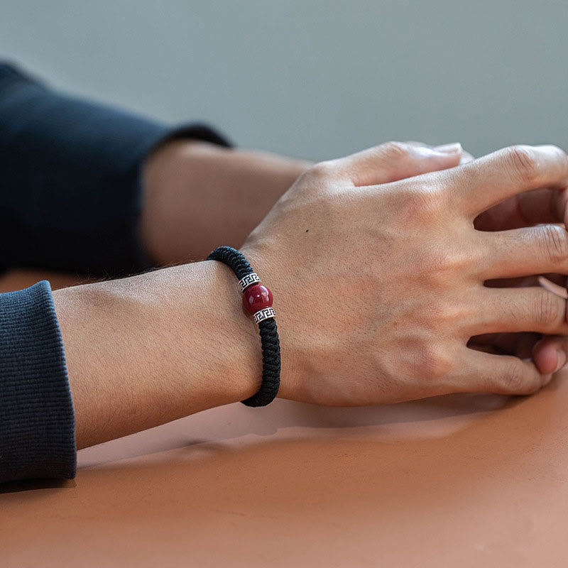 Buddha Stones 925 Sterling Silver Natural Cinnabar Bead Calm Handmade Braided String Bracelet - image 9
