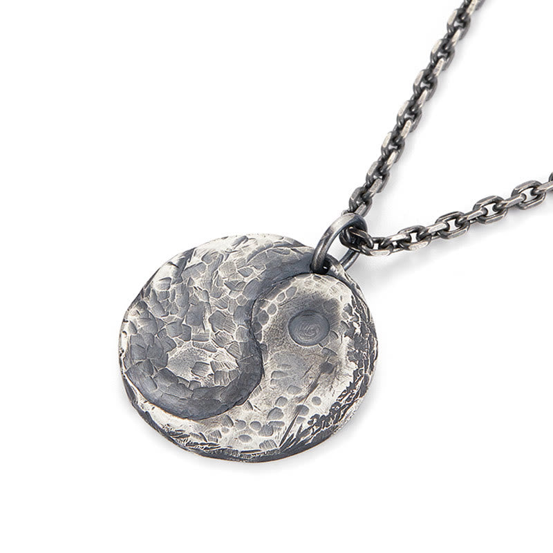 Buddha Stones 990 Sterling Silver Yin Yang Hammer Texture Harmony Necklace Pendant - image 6