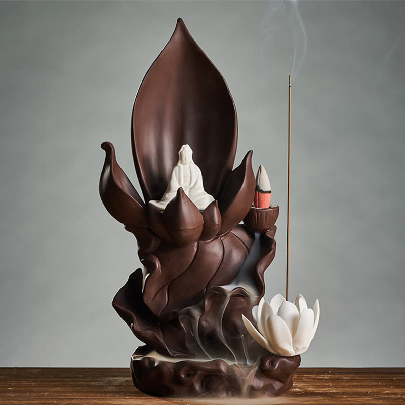 Buddha Stones Lotus Buddha Avalokitesvara Enlightenment Purple Clay Incense Burner Decoration - Lotus Avalokitesvara - image 4