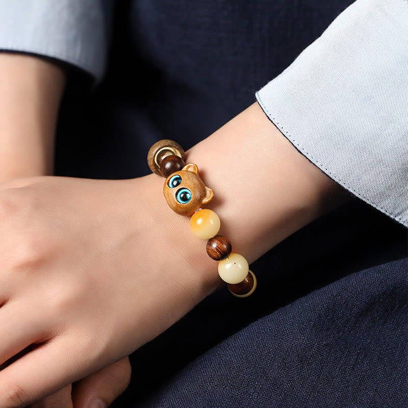 Buddha Stones Natural Bodhi Seed Sandalwood Lucky Cute Cat Head Paw Claw Peace Bracelet - image 8