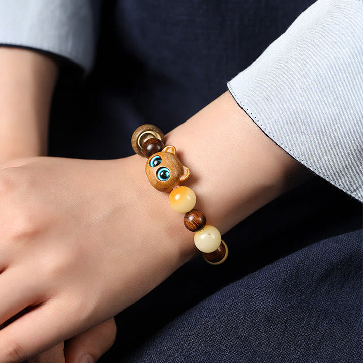 Buddha Stones Natural Bodhi Seed Sandalwood Lucky Cute Cat Head Paw Claw Peace Bracelet - image 8
