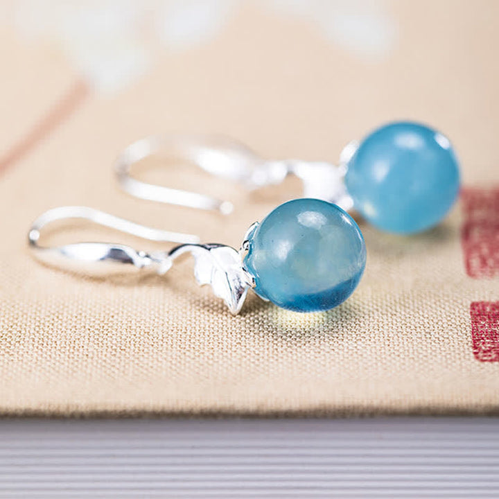 Buddha Stones 925 Sterling Silver Natural Aquamarine Leaf Flower Peace Earrings Necklace - image 6