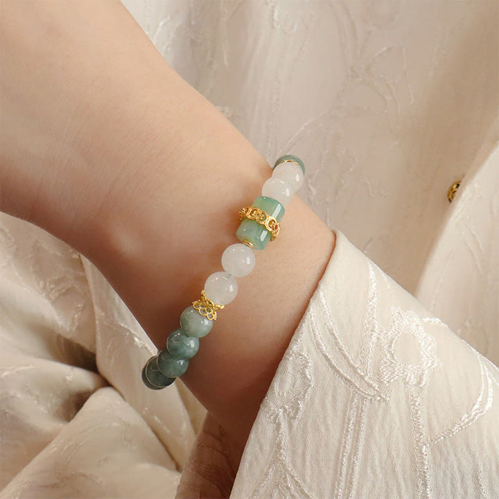 Buddha Stones Single Double Layer Jade Peace Buckle Luck Bracelet