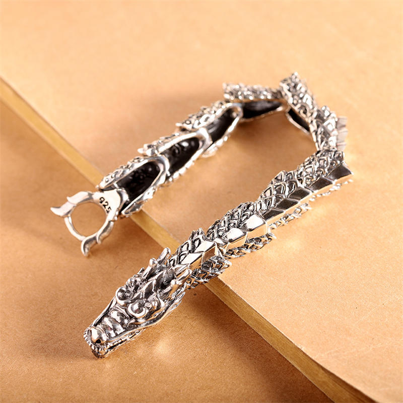 925 Sterling Silver Dragon Luck Success Bracelet Bangle - image 1