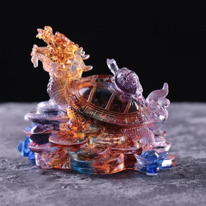 Buddha Stones Feng Shui Dragon Turtle Coins Handmade Liuli Crystal Luck Art Piece Home Office Decoration - image 6