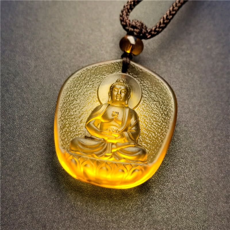 Buddha Stones Chinese Zodiac Natal Buddha Blessing Liuli Crystal Compassion Necklace Pendant - Dog/Pig-Amitabha Buddha - image 1