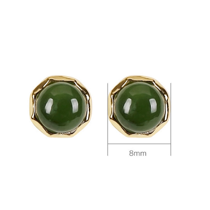 Buddha Stones 925 Sterling Silver Plated Gold Natural Hetian Cyan Jade Bead Luck Stud Earrings - image 7