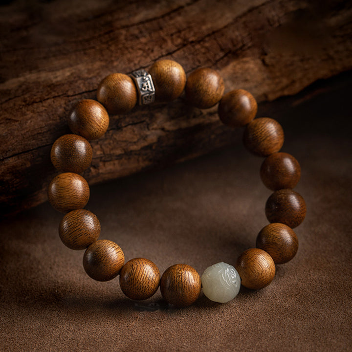 Buddha Stones Chinese Zodiac Natal Buddha Kalimantan Agarwood Jade 925 Sterling Silver Bracelet