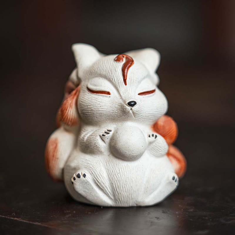 Buddha Stones Mini Nine Tailed Fox Purple Clay Luck Desk Decoration - image 1