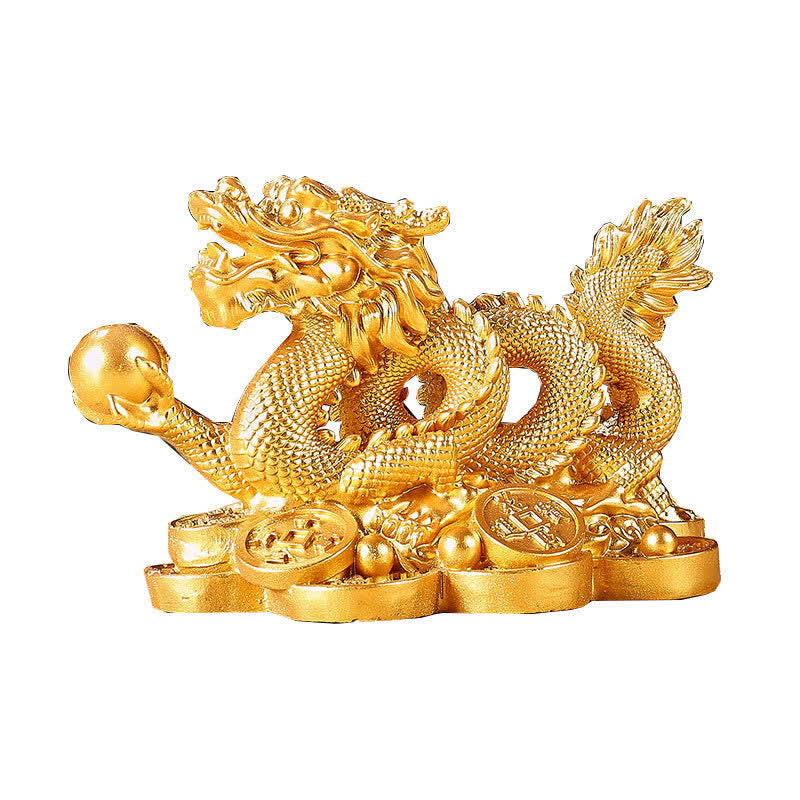 Buddha Stones Feng Shui Dragon Copper Coin Wealth Success Luck Decoration - Gold - 11cm*6cm*7cm - image 0