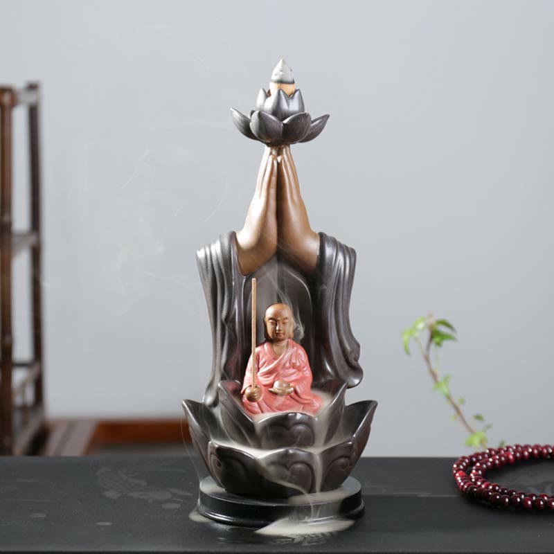 Buddha Avalokitesvara Chenrezig Ksitigarbha Ceramic Lotus Blessing Backflow Incense Burner - image 13