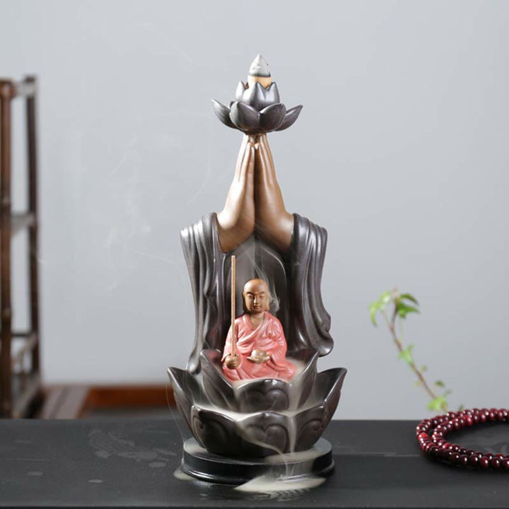 Buddha Avalokitesvara Chenrezig Ksitigarbha Ceramic Lotus Blessing Backflow Incense Burner - image 13