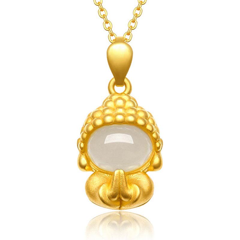 White Jade Buddha Success Pendant Necklace - White Jade - image 1