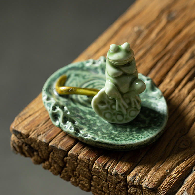 Buddha Stones Leaf Meditation Frog Pattern Healing Ceramic Incense Burner Decoration - image 14