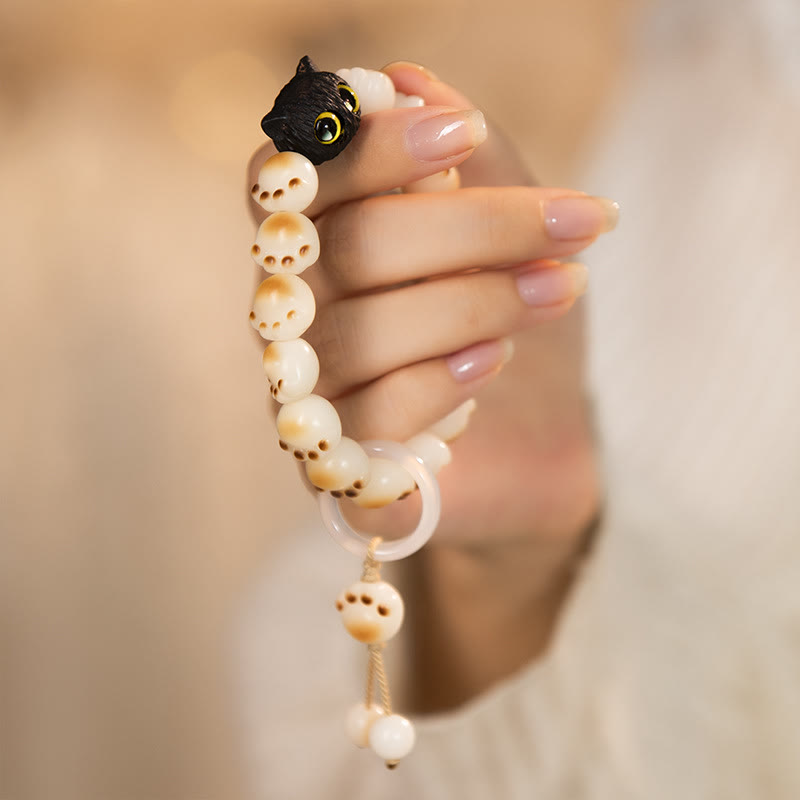Buddha Stones Natural Bodhi Seed Red Sandalwood Lovely Paw Lucky Cat Peace Bracelet - Bodhi Seed&Running Ring Tassel (Wrist Circumference 14-16cm) - image 8