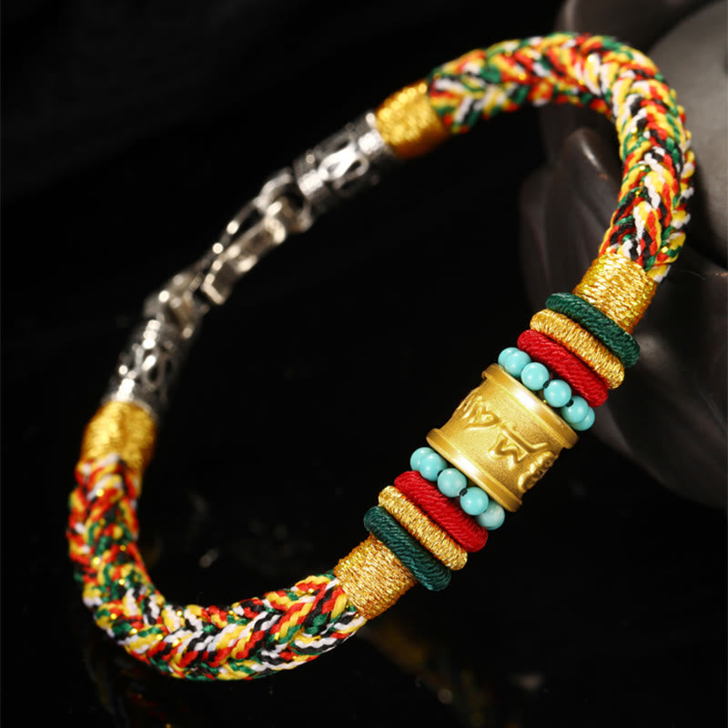 Buddha Stones Tibet 999 Gold Om Mani Padme Hum Handmade Eight Thread Peace Knot Luck Bracelet - image 8