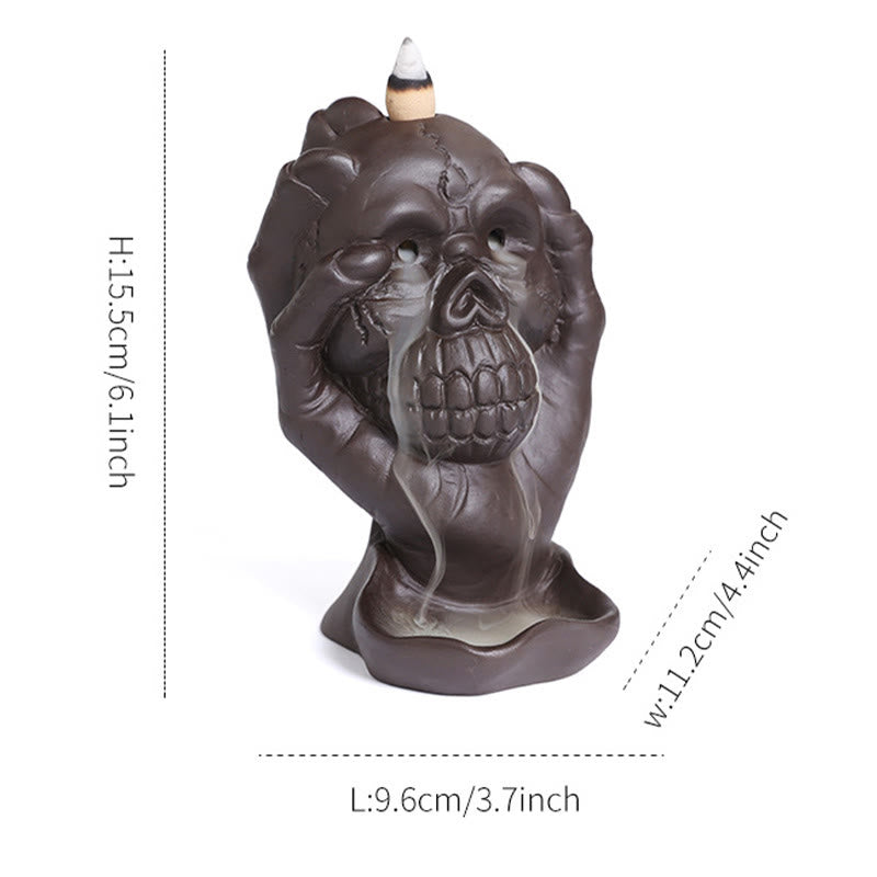Buddha Stones Halloween Skull With Ghost Hand Purple Clay Spiritual Incense Burner Decoration - image 10