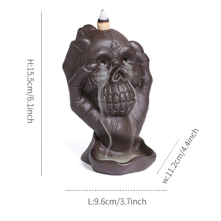 Buddha Stones Halloween Skull With Ghost Hand Purple Clay Spiritual Incense Burner Decoration - image 10