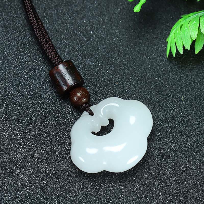 Buddha Stones Tianshan Jade Golden Silk Jade Chinese Lock Charm Abundance Necklace Pendant