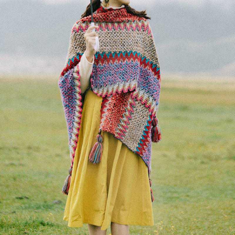 Buddha Stones Tibetan Shawl Warm Cloak Tibetan Tassel Scarf - image 5