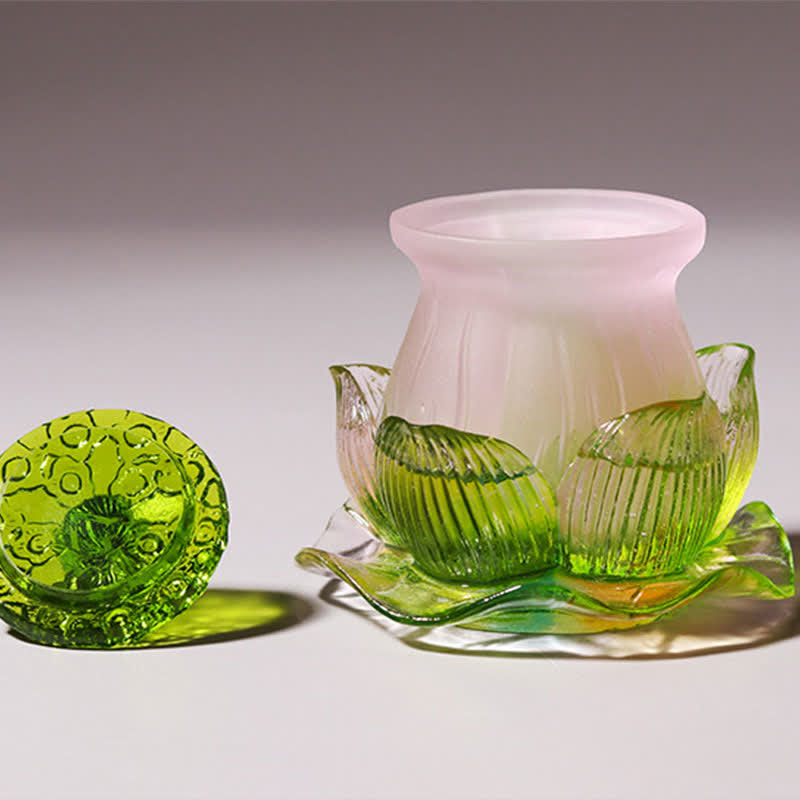 Feng Shui Lotus Handmade Liuli Crystal Art Piece Home Office Offering Decoration - image 4