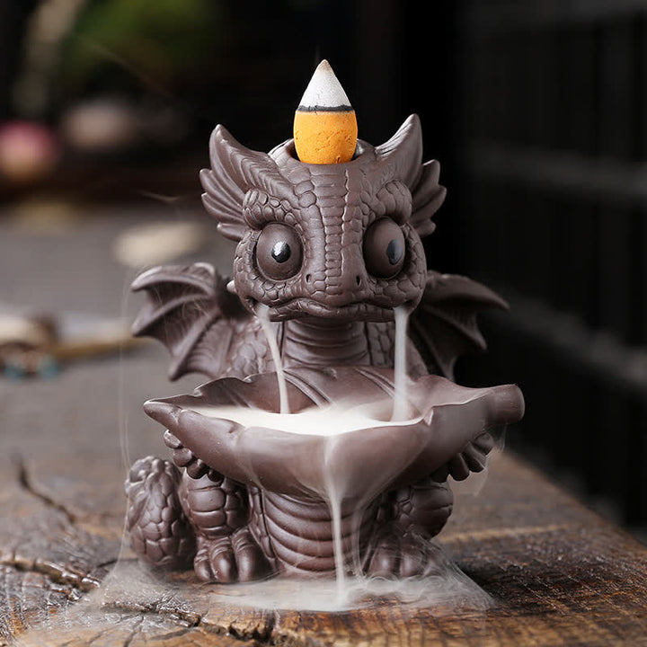 Lovely Dinosaur Purple Clay Backflow Smoke Fountain Healing Incense Burner Decoration - image 5