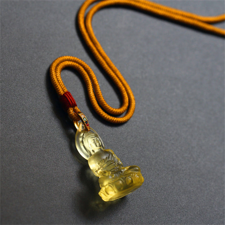 Buddha Stones Blue Tathagata Buddha Medicine Buddha Liuli Crystal Serenity Amulet Necklace Pendant