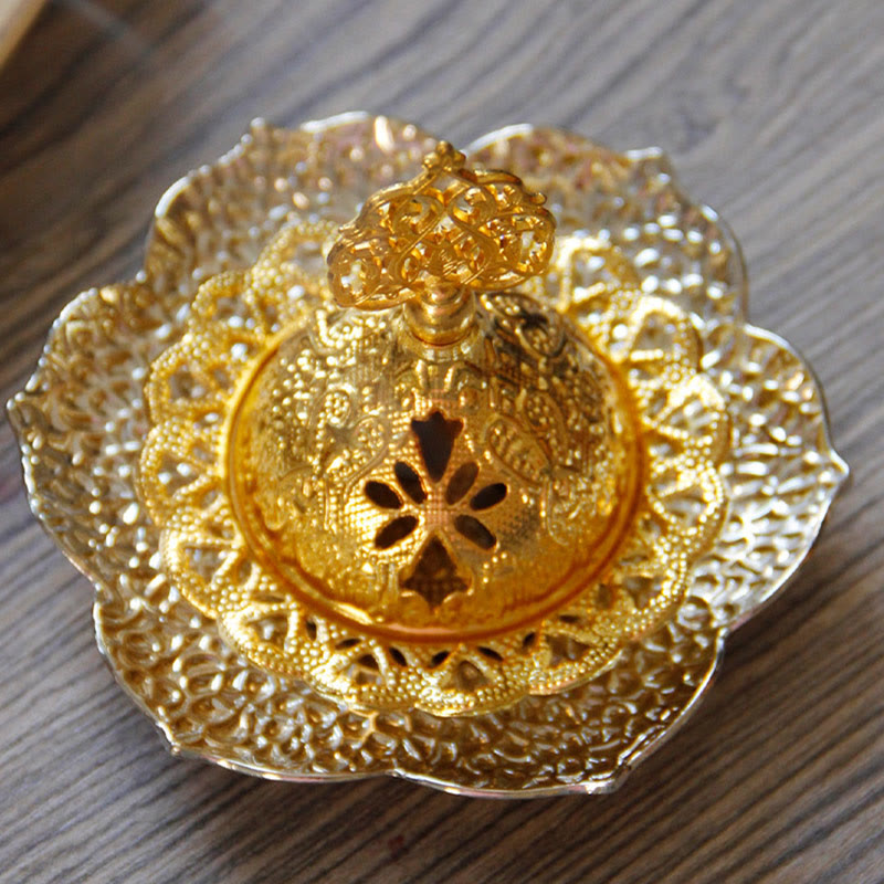 Gold Leaf Coaster Spiritual Mini Alloy Metal Incense Burner - image 20