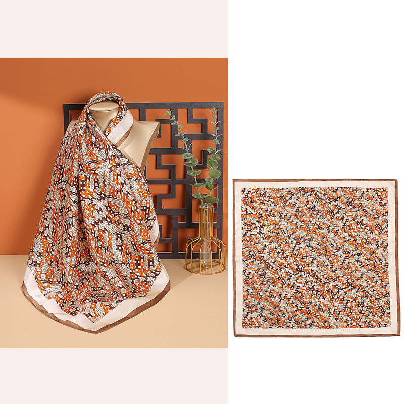 Buddha Stones Pastoral Scene Hot Air Balloon Spring Blossom 100% Mulberry Silk Neck Hair Scarf - H Letter-Orange - image 18