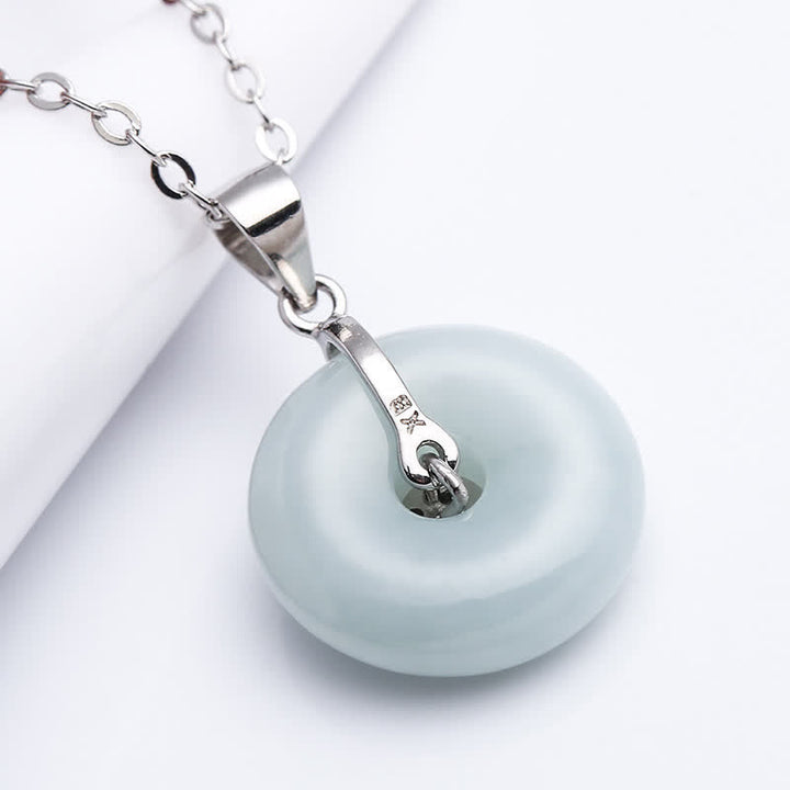 925 Sterling Silver Peace Buckle Jade Coin Luck Necklace Pendant - image 3