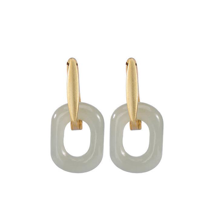 Buddha Stones 925 Sterling Silver Round White Jade Happiness Blessing Earrings - image 9