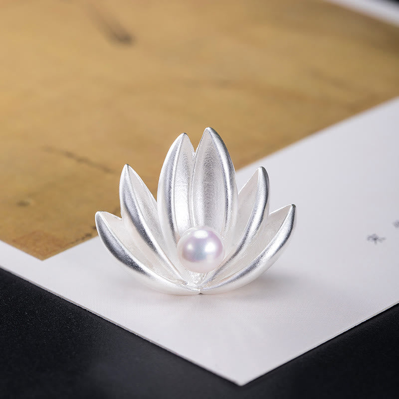 Buddha Stones 925 Sterling Silver Lotus Flower Pearl New Beginning Brooch - image 4