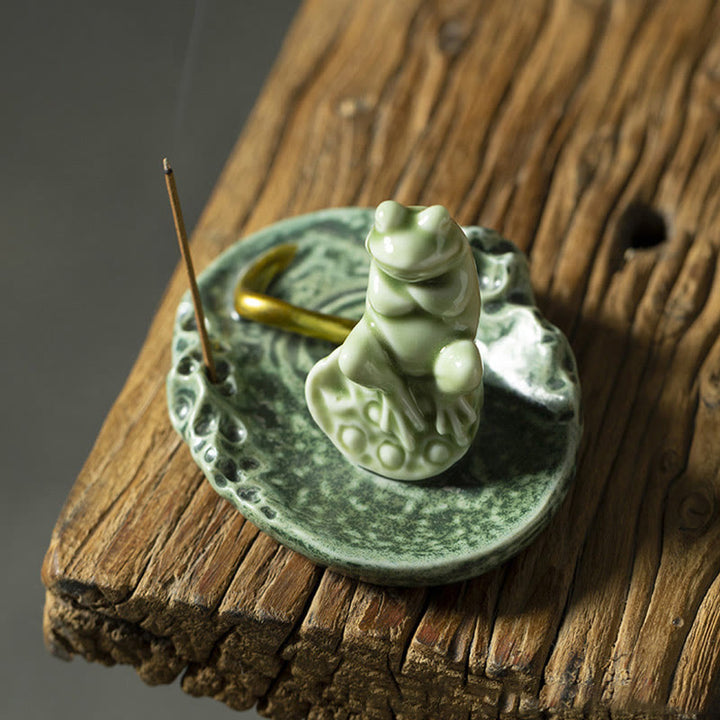 Buddha Stones Leaf Meditation Frog Pattern Healing Ceramic Incense Burner Decoration - image 13