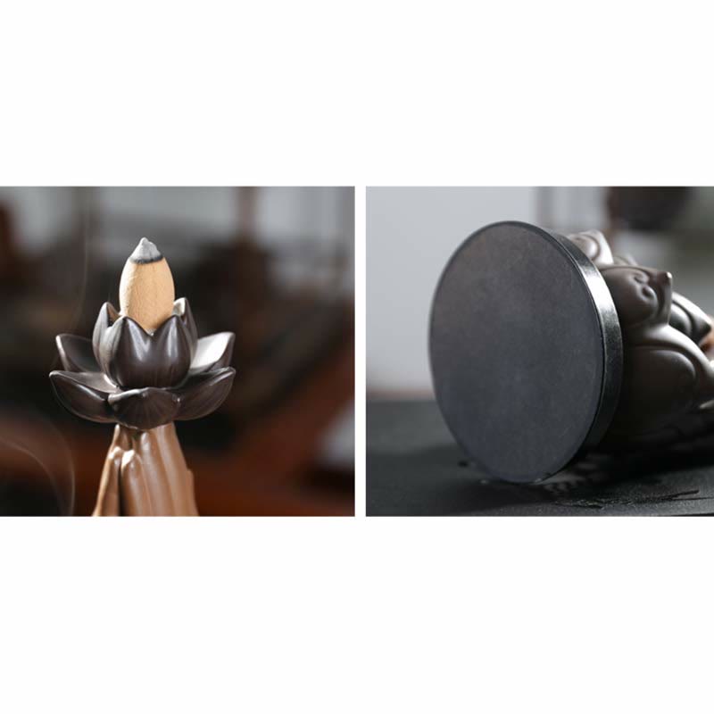 Buddha Avalokitesvara Chenrezig Ksitigarbha Ceramic Lotus Blessing Backflow Incense Burner - image 15