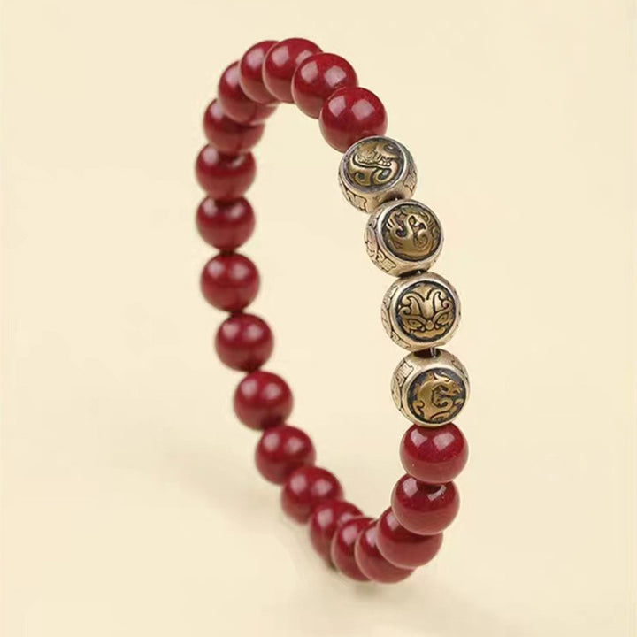 Buddha Stones 925 Sterling Silver Natural Cinnabar Four Beasts Blessing Bracelet