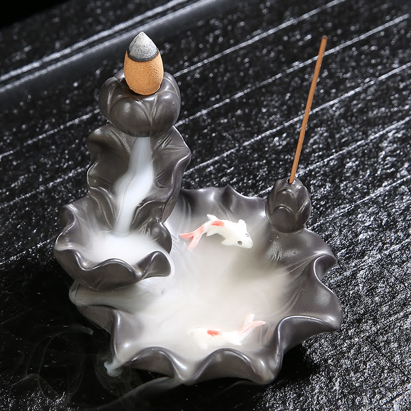 Buddha Stones Koi Fish Lucky Incense Burner Decoration - image 1