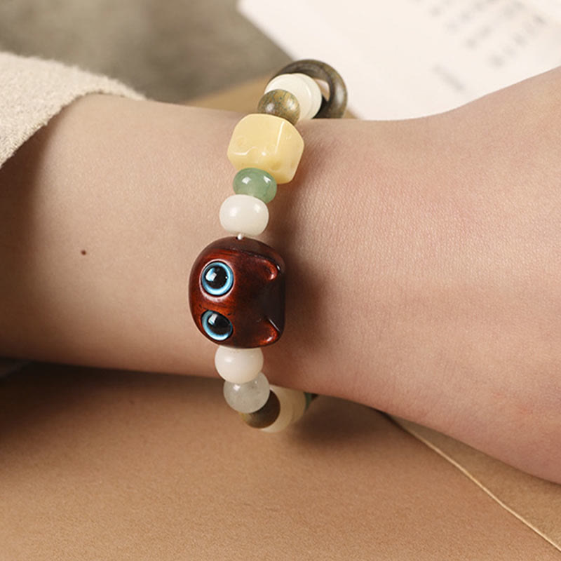 Buddha Stones Bodhi Seed Green Sandalwood Ebony Wood Small Leaf Red Sandalwood Cat Head Paw Claw Peace Bracelet - image 13